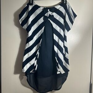 Striped Black and White Blouse with Bow